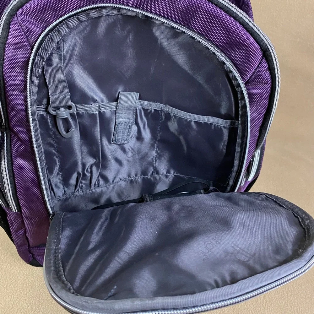 Travel Right Purple Backpack Laptop Bag Travel School Work‎ USB Port Pockets EUC
